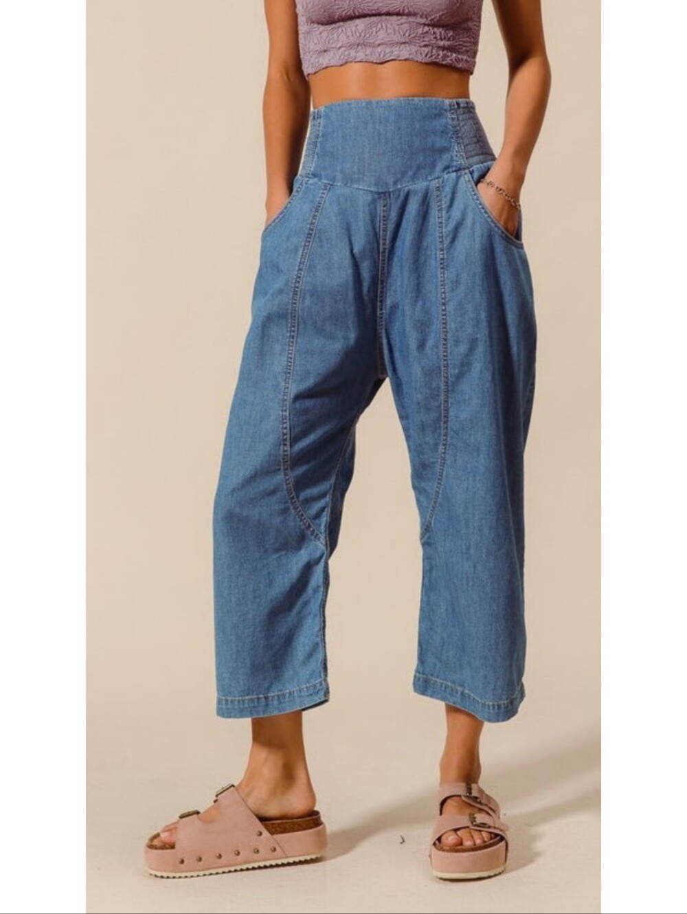 Free People Boardwalk Wide Leg Crop Pants – Medium Vintage Denim Boho